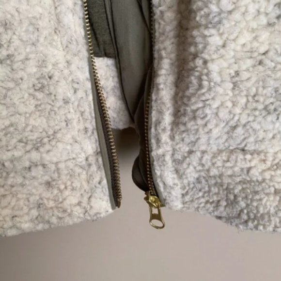 Free People - Rivington Olive Green and Ivory Sherpa Jacket Small S - Picture 6 of 11